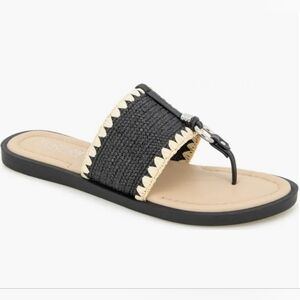 Size 10 Reacion Kenneth Cole Black and Natural Slip-On Thong Sandal - Women